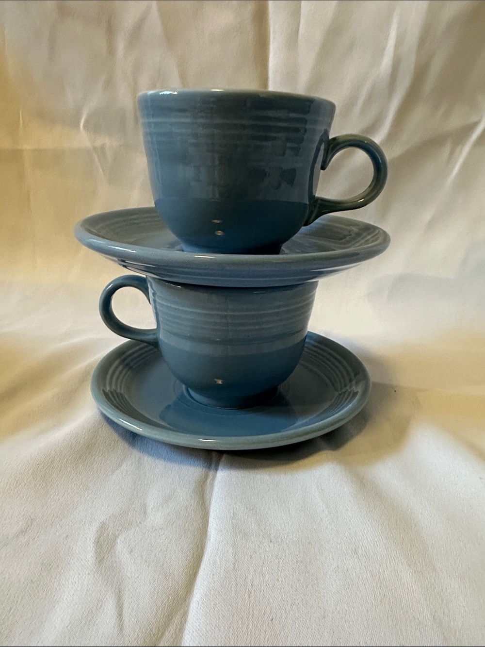 Homer Laughlin Light Blue Glazed Tea Cups with Saucers - Set of 2